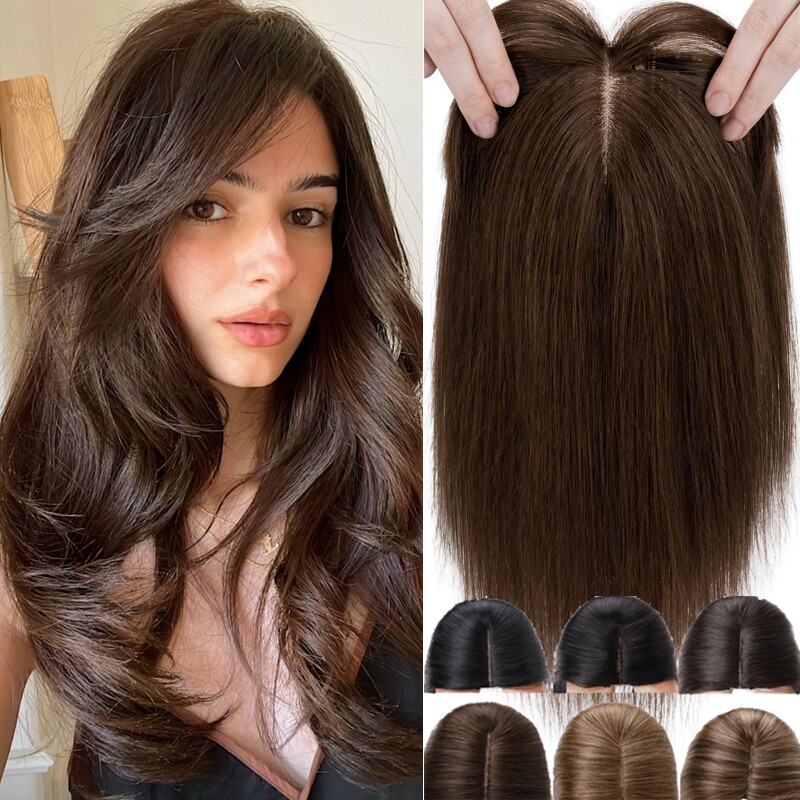 100% Human Hair Topper Toupee Top Wig Clip In Women Mono Silk Base Hairpieces 8A