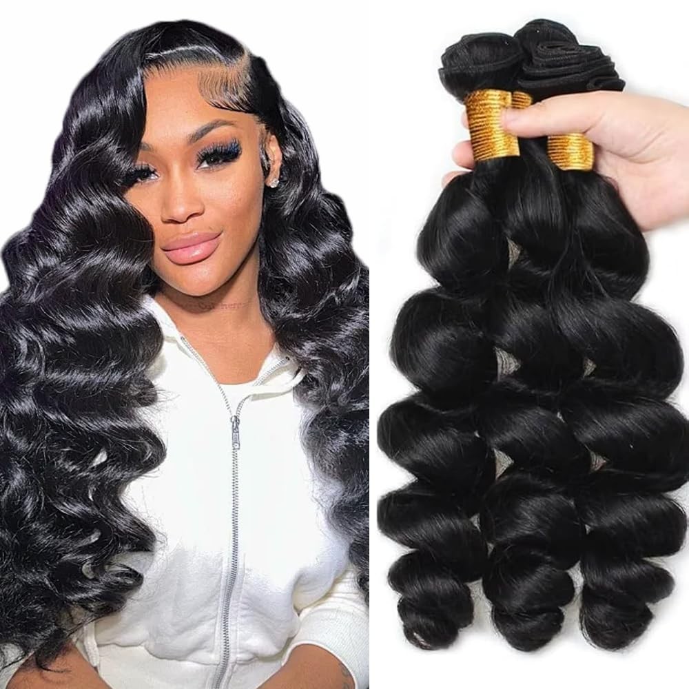 #1B Human Hair Bundles Loose Wave Bundles 14 16 18 Inch Unprocessed Brazilian…