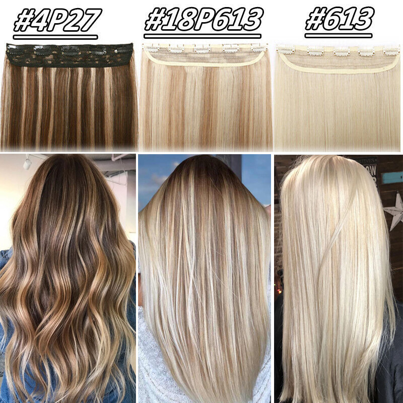 USA 100% Human Hair Extensions Clip in One Piece Real Remy Weft Blonde #60 #613