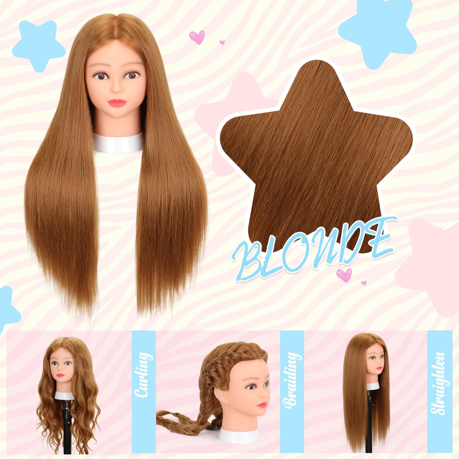 Mannequin Head 80% Real Hair 26-28” Blond for Cosmetology Styling Practice