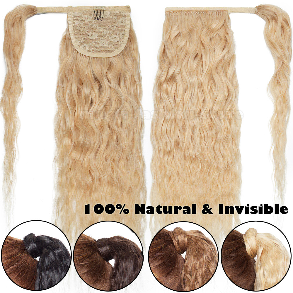 FULL Soft 100% Human Hair Ponytail Clip In Remy Wrap Pony Tail Extensions Thick