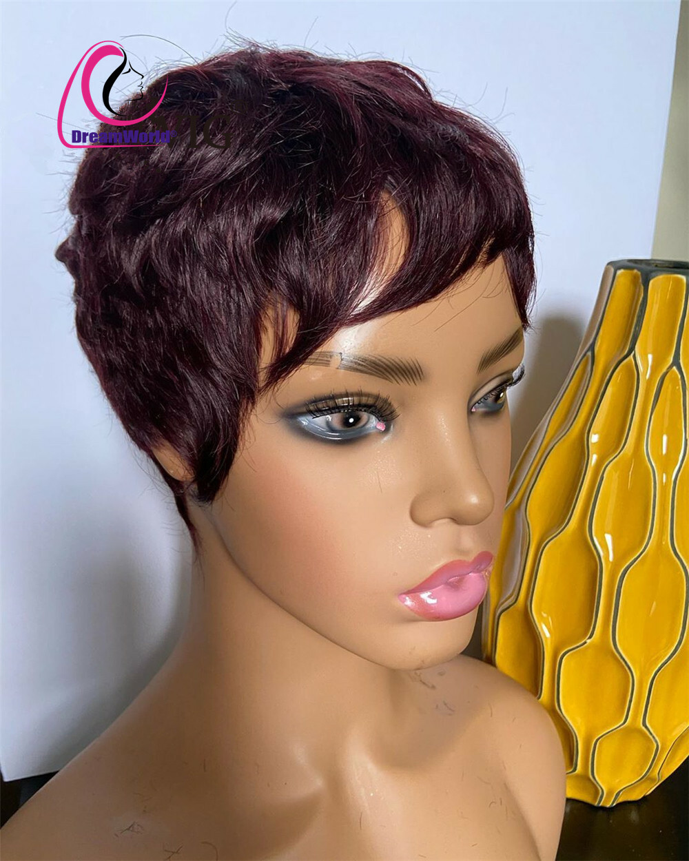 Short Bob Wig Human Hair Red Burgundy Pixie Cut Wig for Black Women Layered Cut