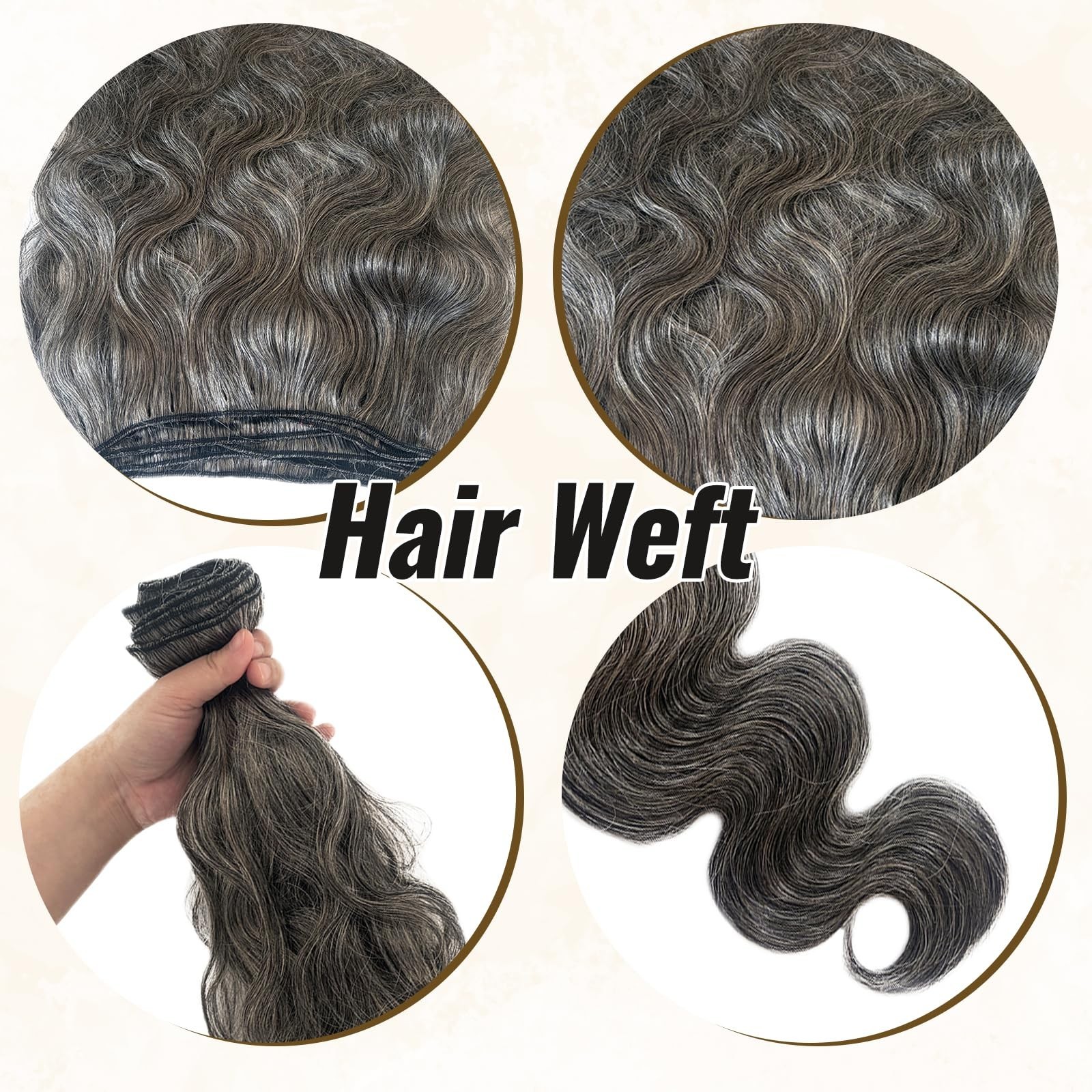 12 Inch Salt & Pepper Grey Sew-In Hair Extensions, Body Wave Remy Weft Bundles f
