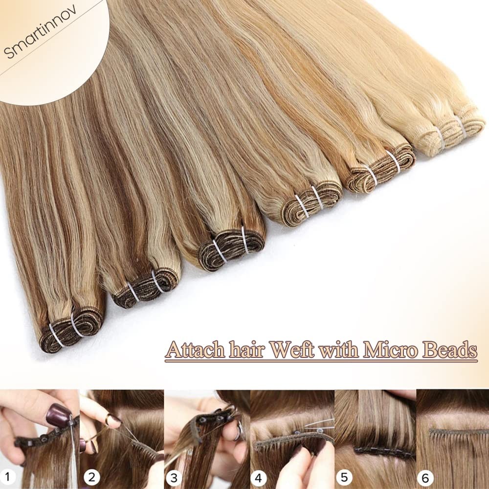 Ash Blonde Sew-in Hair Extensions Human Hair 14 inch Weft Bundles for Women Stra