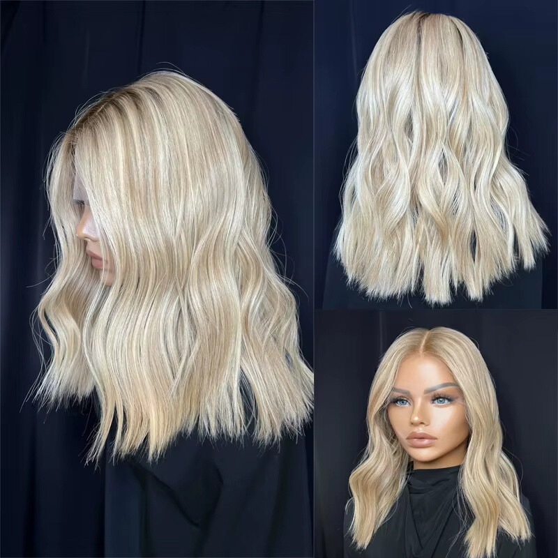 Balayage Blonde Short Body Wave 13×4 Lace Front Wig Remy Human Hair for Women