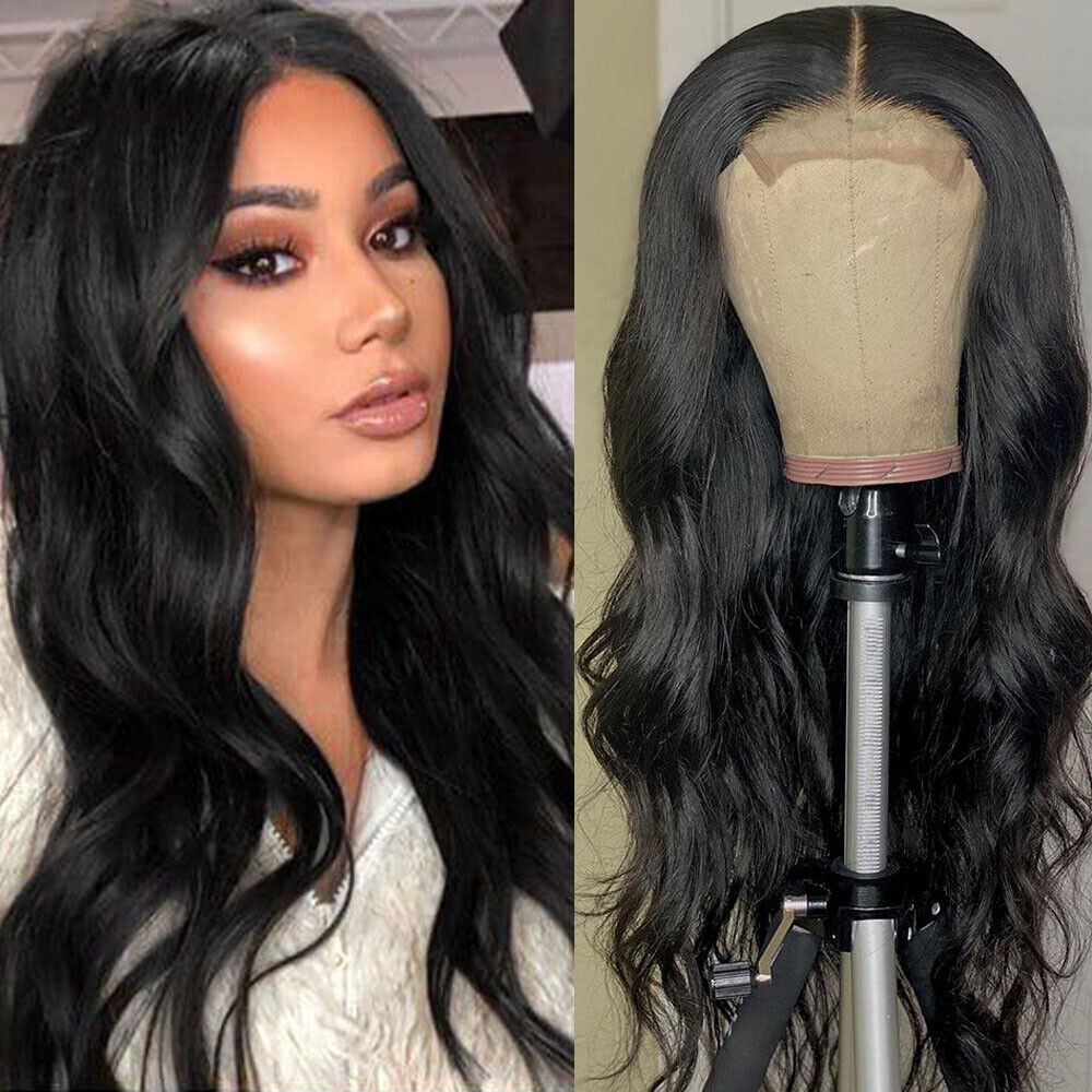 4×4 Silk Top Base with 13×4 Lace Front Human Hair Wig Natural Black Body Wave