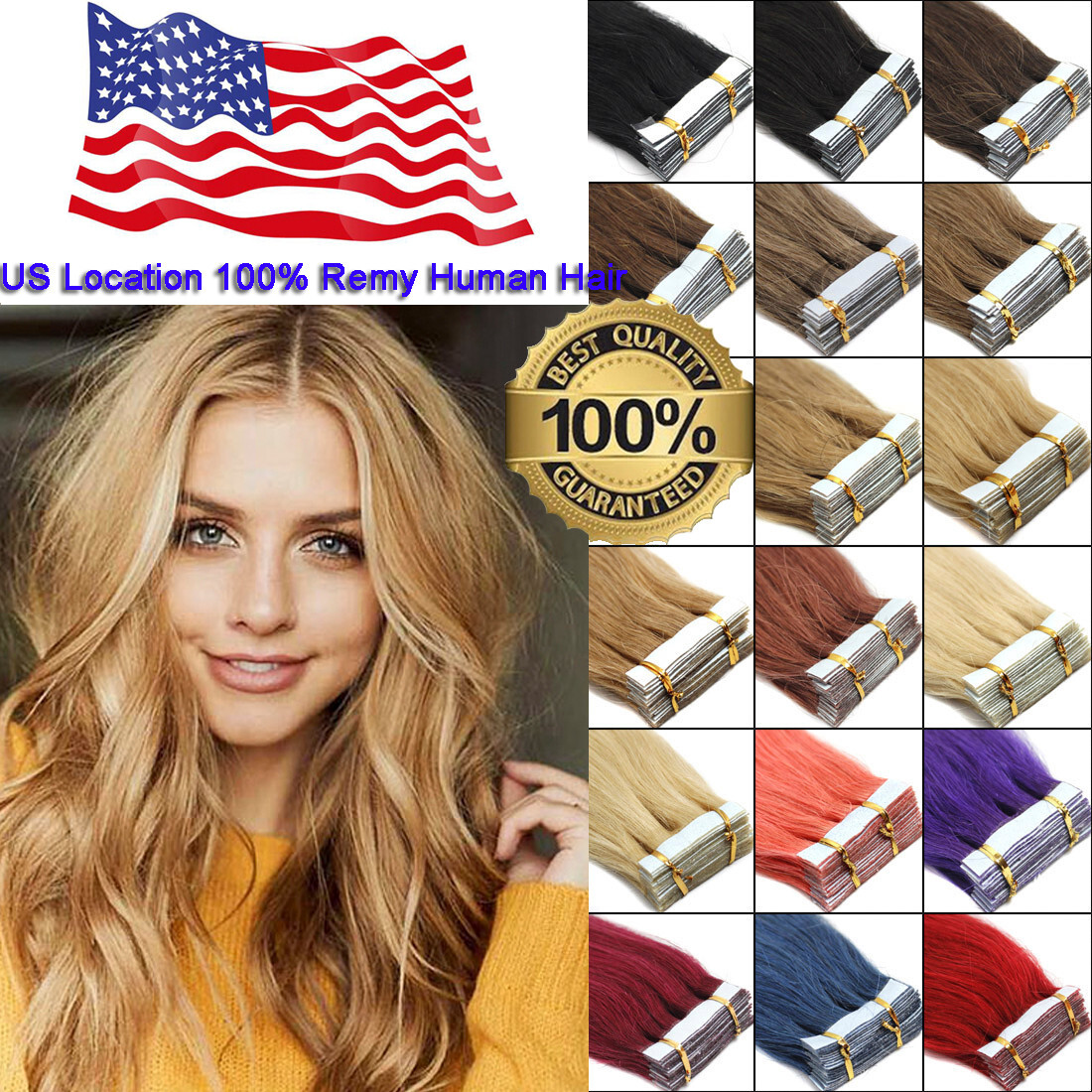 Tape In Hair Extensions Real Human Hair Skin Wefts Remy Cuticle European Hair12A