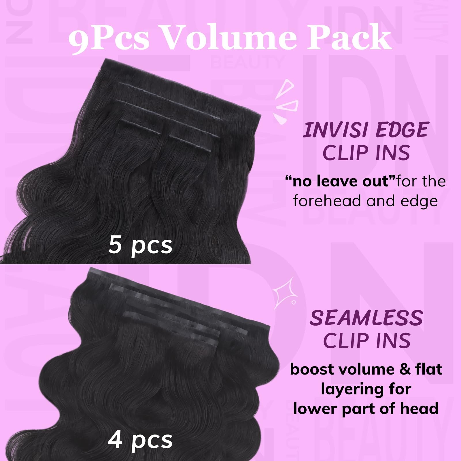 Idn Beauty 54 Invisi Edge Seamless Clip In Hair Extensions Human Hair Combo