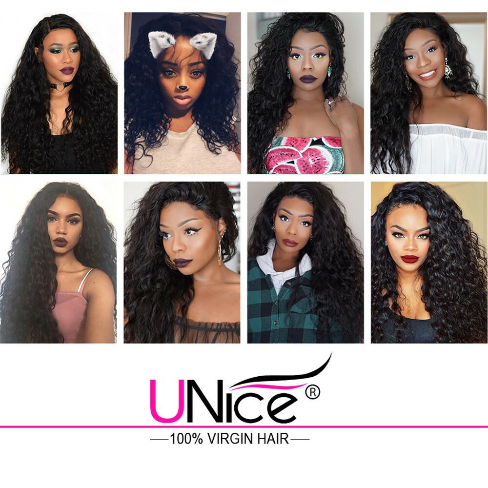 UNice Indian Water Wave 2 Bundles Human Hair Extensions with Lace Closure Weaves