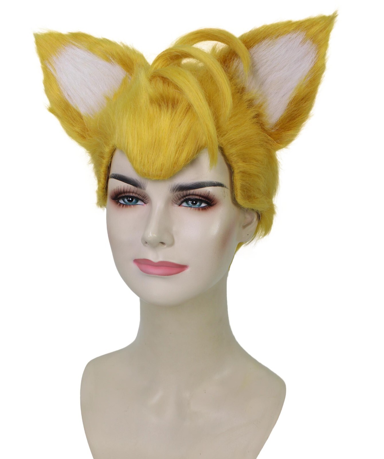 Adult Unisex Video Game Movie Yellow and White Furry Fox Cosplay Wig HW-7053
