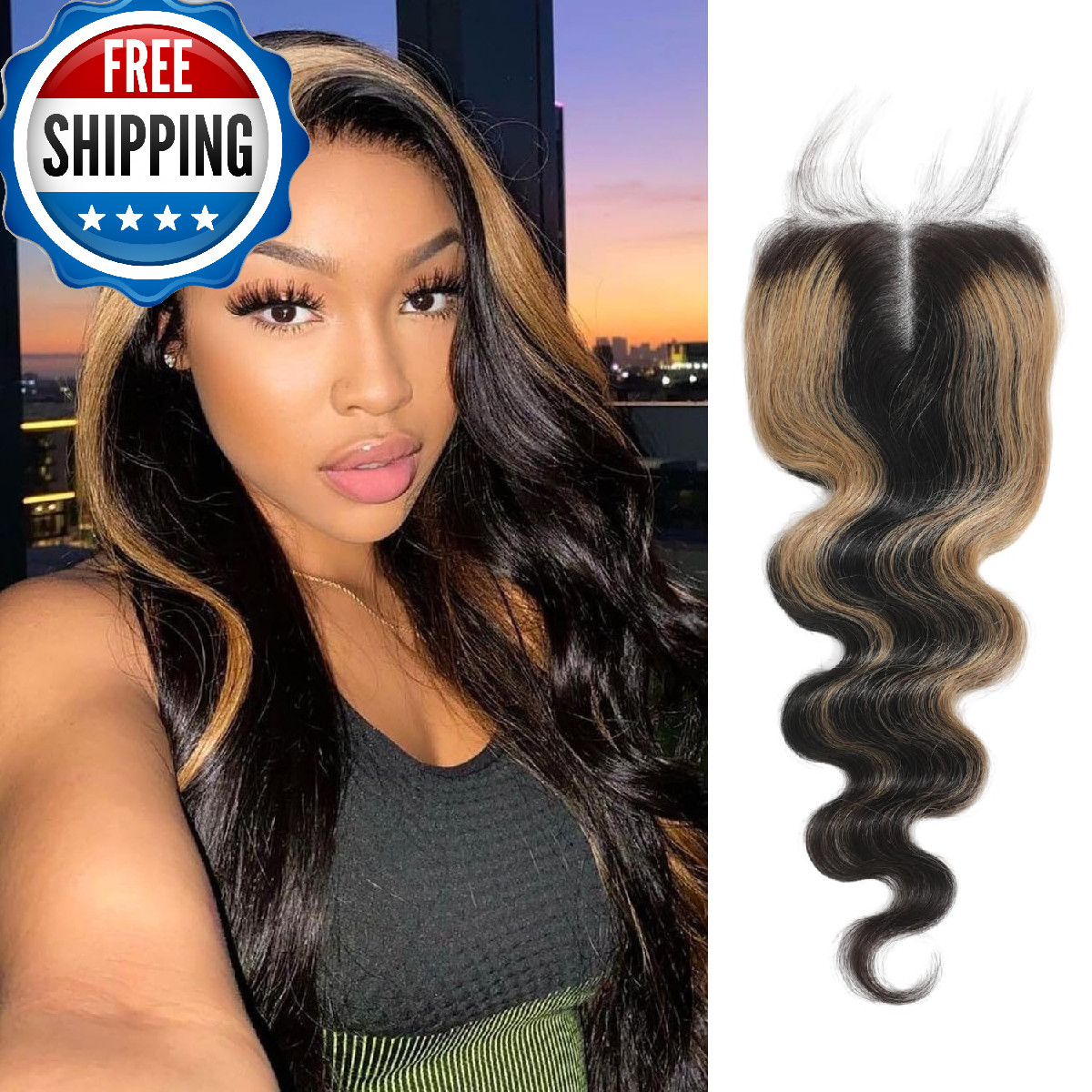 Auroo 27 Skunk Stripe 4X4 Lace Closure Only Human Hair Body Wave 12A Honey