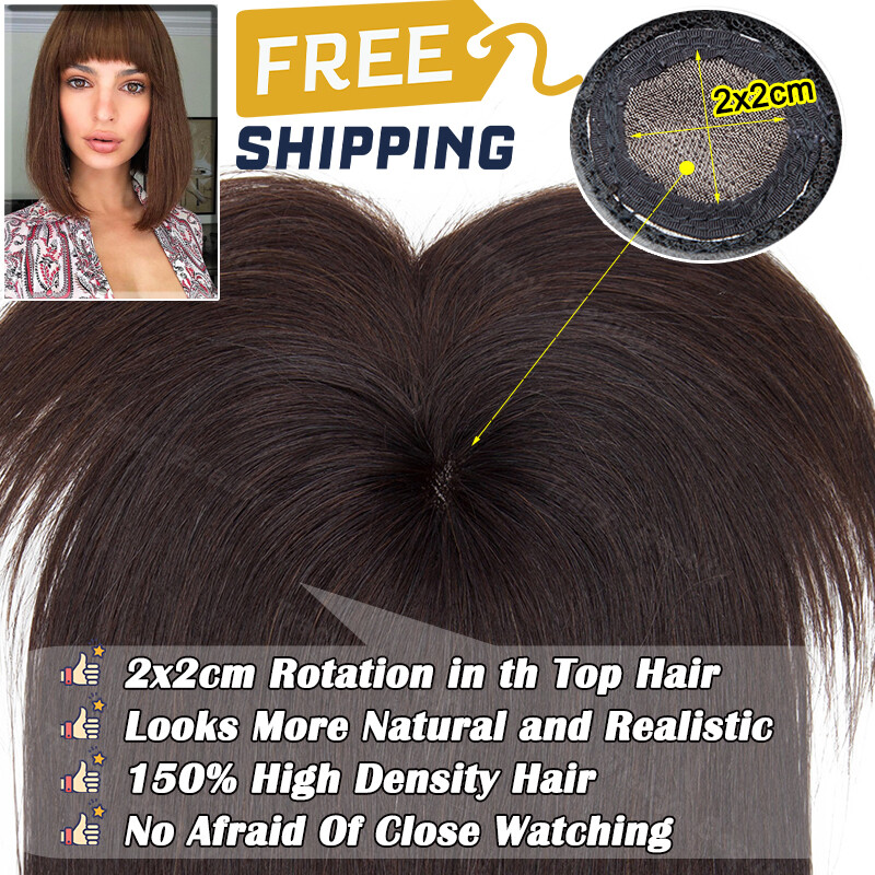 Clip In Top Topper Remy Human Hair Women’s Hairpiece with Bangs MONO Base Toupee