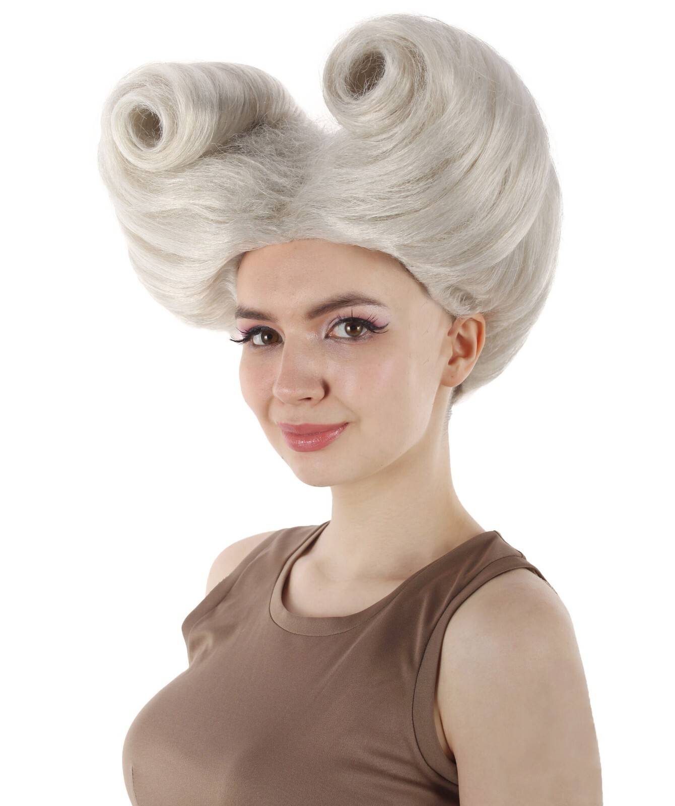 Adult Women’s Supermodel Horn-shaped White Hair Updo Full Wig HW-7112