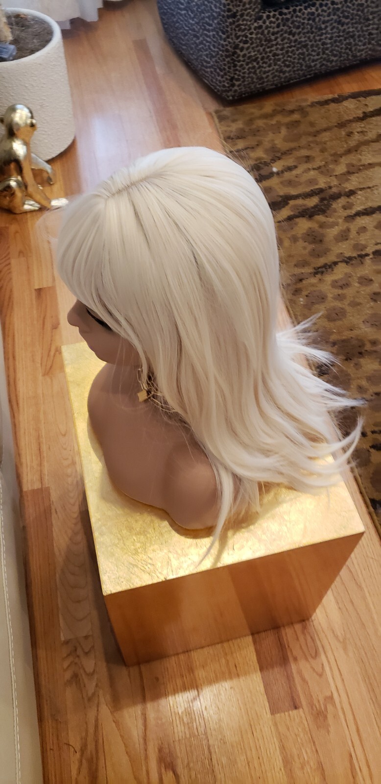 Platinum BLONDE Human HAIR Blend Multicolor Wavy Curly bangs layers