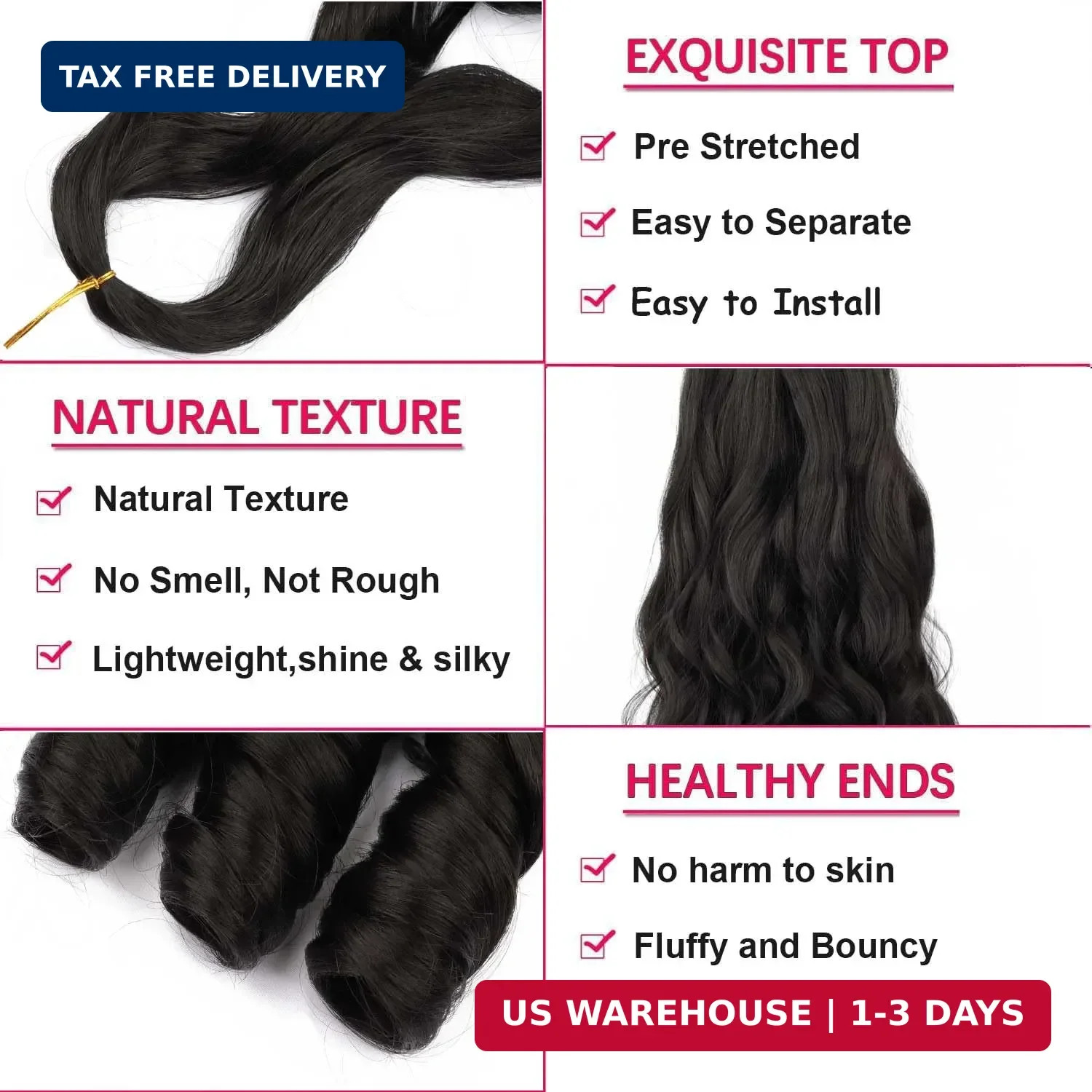 French Curl Braiding Hair Pre Stretched 24Inch 8 Packs Bouncy Wavy Braiding Hair
