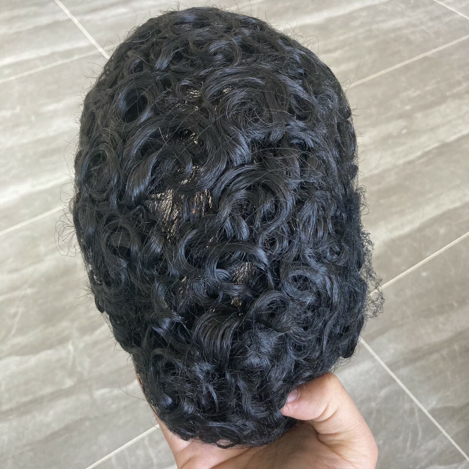 Natural Loose Curl 18mm Curly Men Toupee Durable Thin Skin Full Pu Base Male Wig