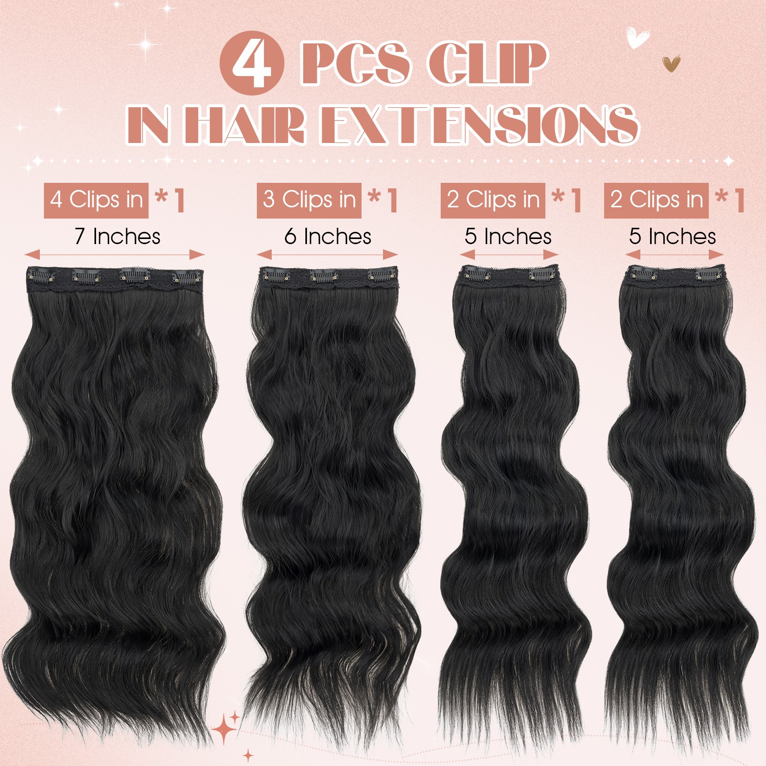THICK Clip in Hair Extensions 4 Pcs Thick Double Lace Weft Long Wavy Soft Silky