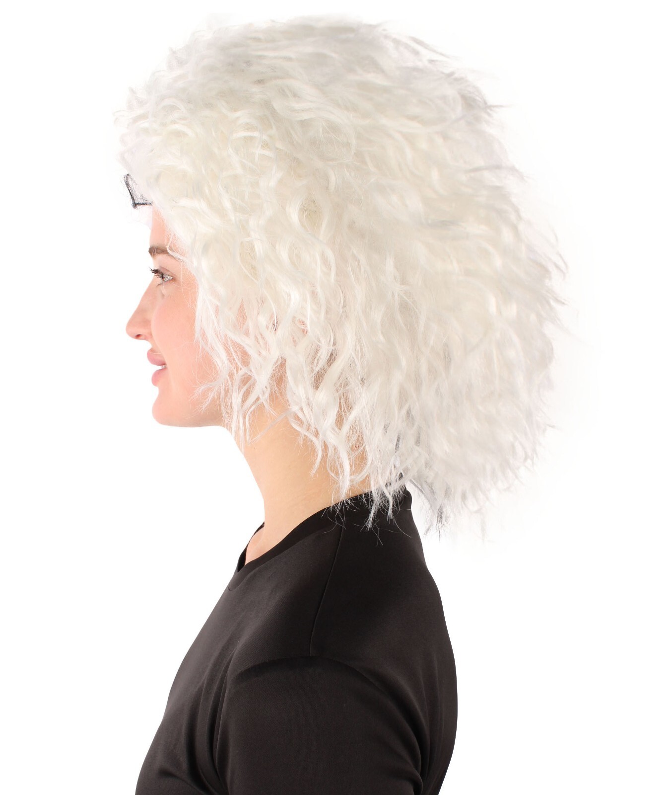 HPO Adult Women’s Black & White Two-toned Curly Wig, Breathable Capless Cap.