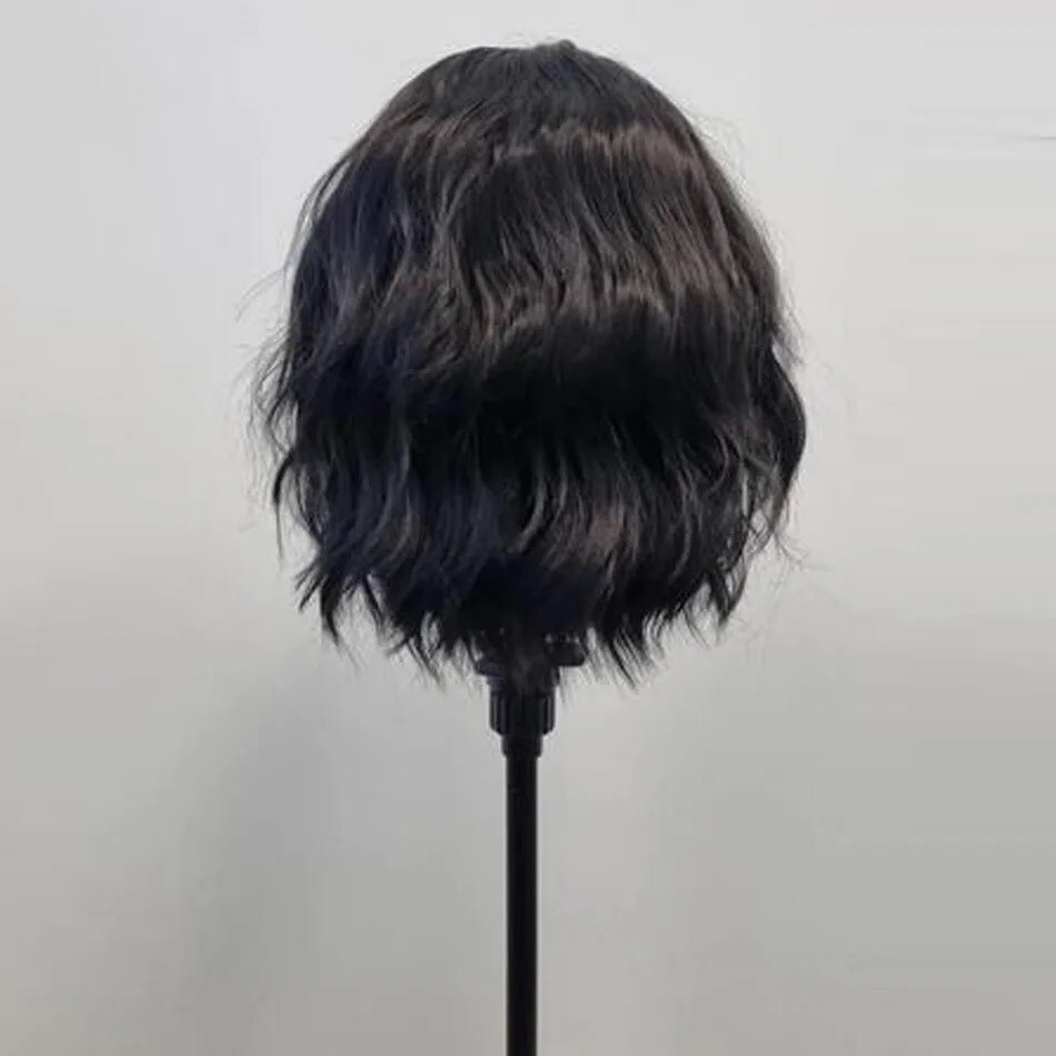 Natural Wavy 13X6 Lace Front Human Hair Wig With Side Bangs Short Cut Men Wigs