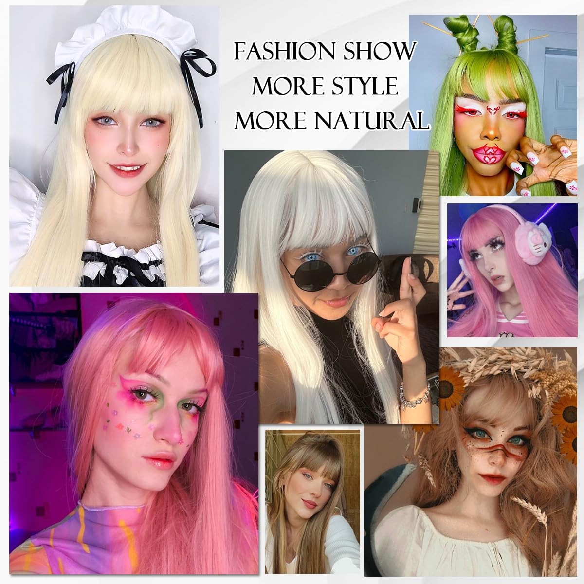 40” Synthetic Wig with Bangs Platinum White Wig Synthetic Hair Super Long St…