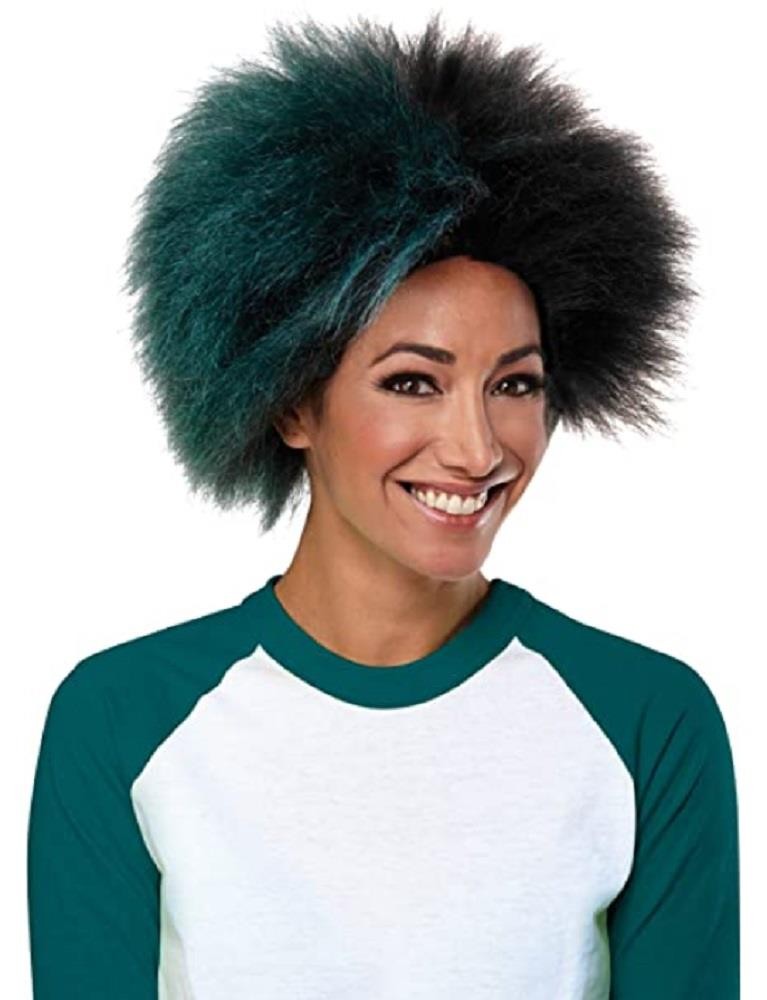 Green & Black 2-Tone Sports Fan Wig Team Spirit Unisex Crazy Hair Adult Costume