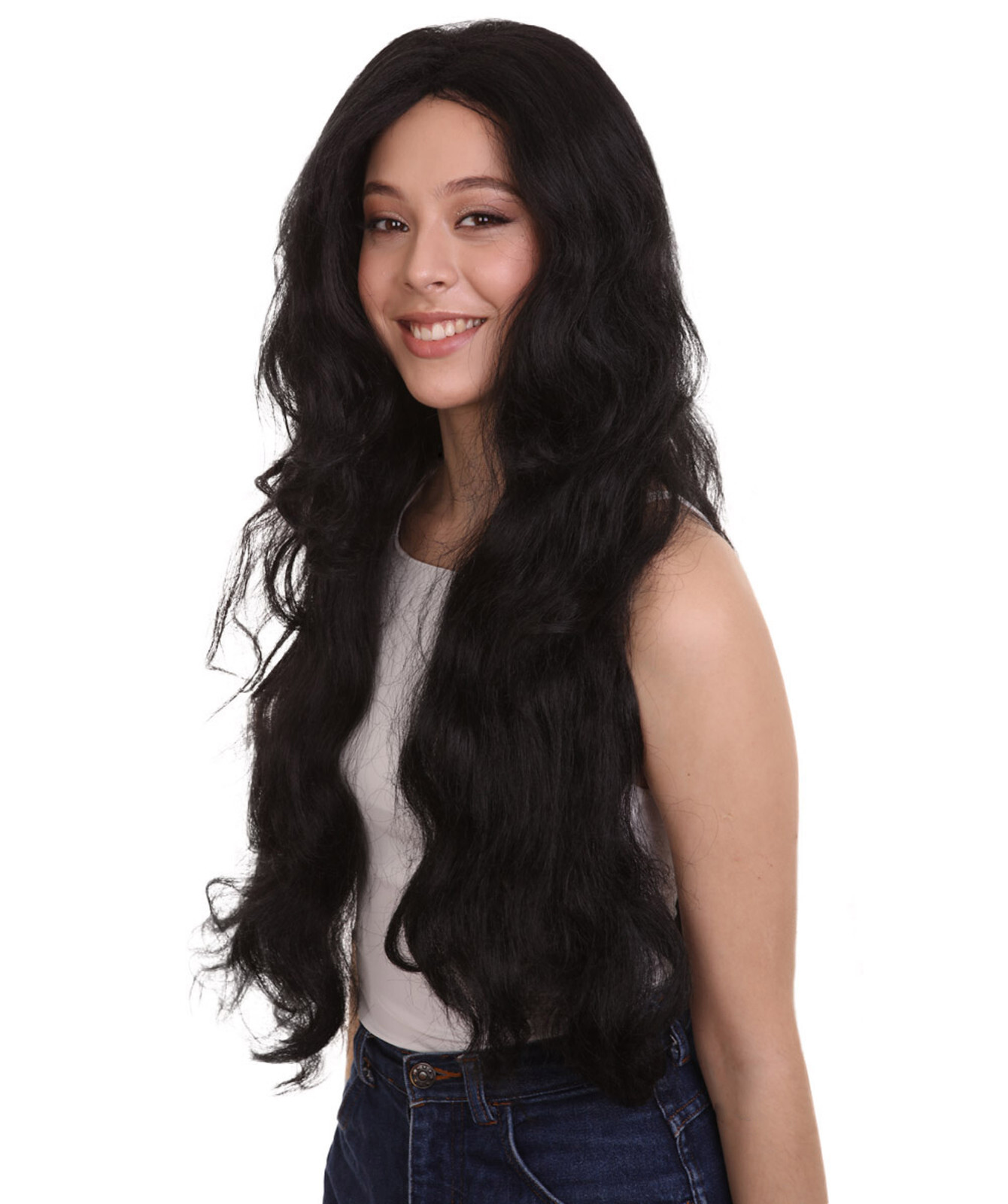 Women Long Black Straight Side Part Fancy Wig, Premium Breathable Capless Cap.
