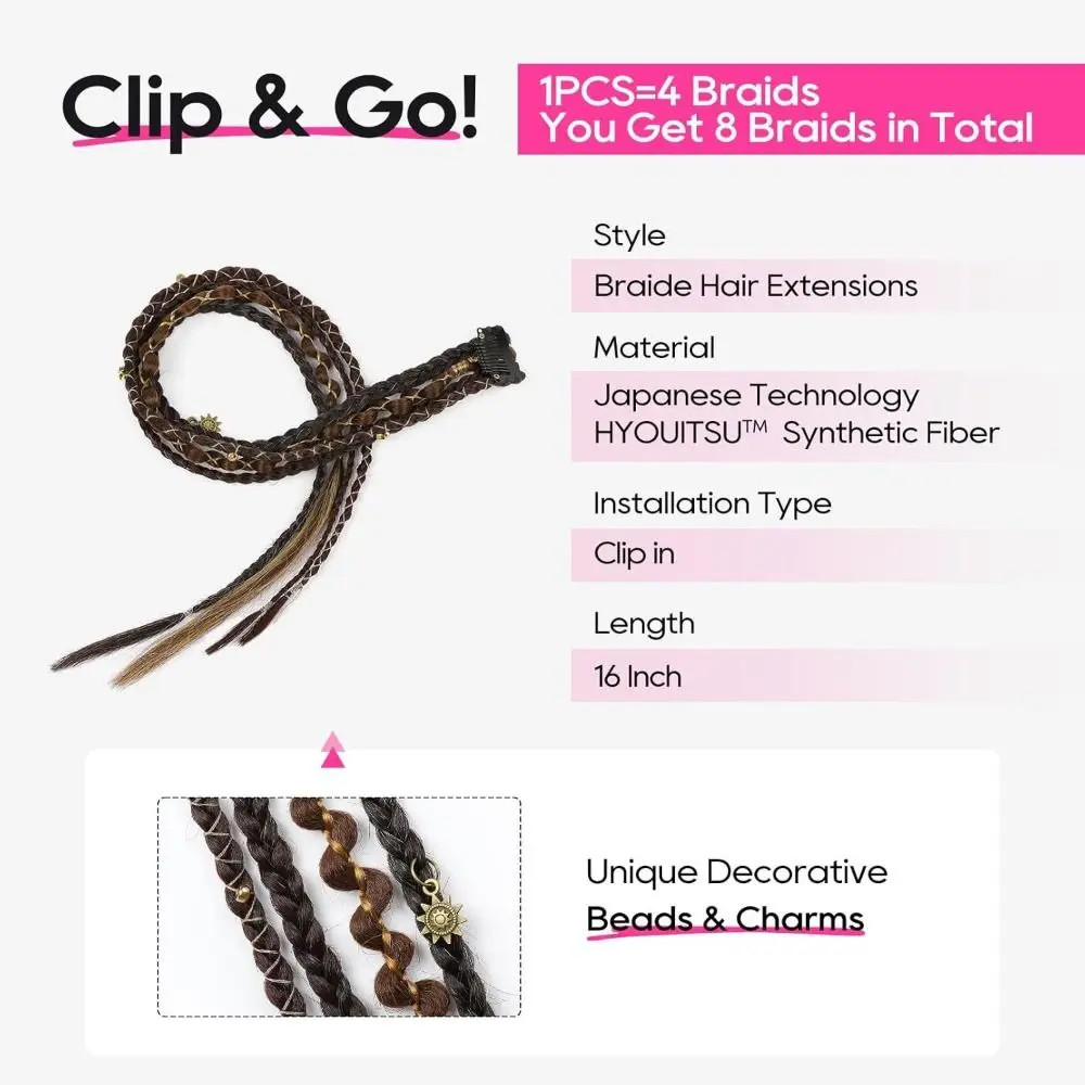 Handmade Bohemia Clip in Synthetic Hair Extensions Long Braid Weaving Clip on