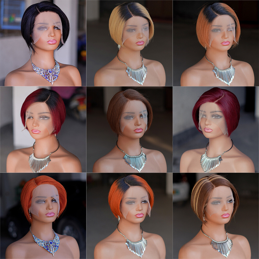 Short Bob Lace Front 100% Human Hair Wigs Black Bob Wigs L Part for Women Daily