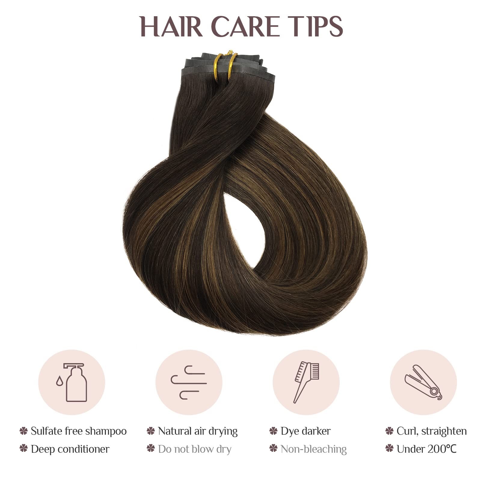 Maxita Clip In Hair Extensions Real Human Hair 110G 7Pcs Balayage Dark Brown