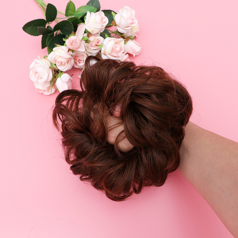 2Pcs Hair Chignon Wig Light Brown Synthetic Hair Bun for Elegant Ponytail Volume