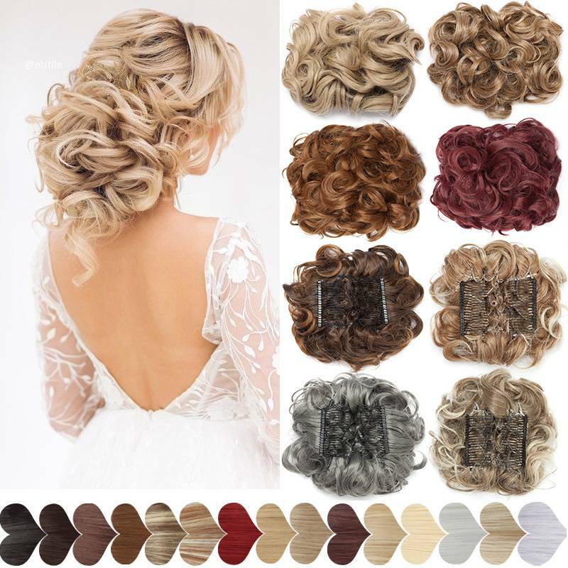 Real THICK Curly Chignon Messy Bun Updo Clip in Hair Piece Natural Extensions US
