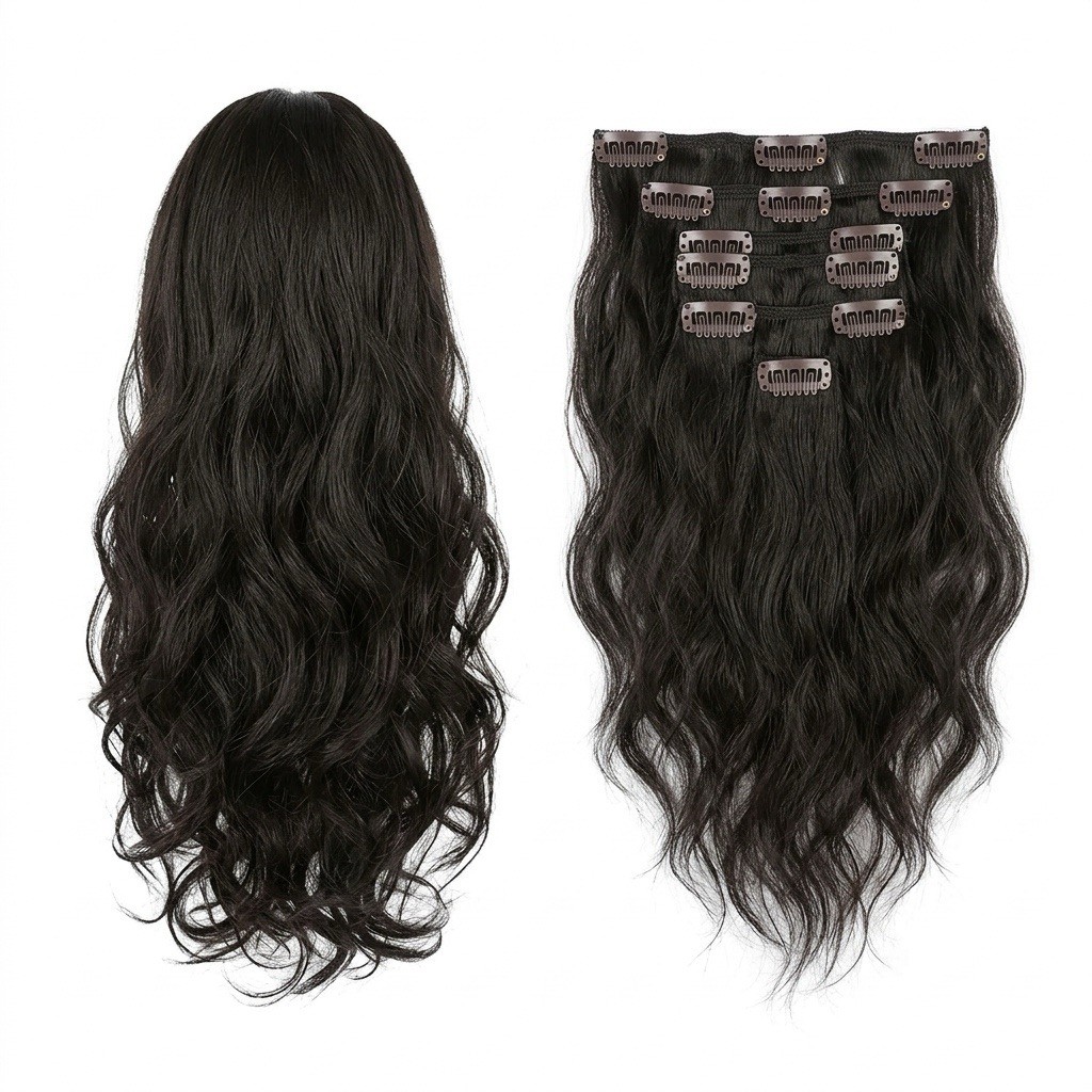 Dark Brown Wavy Synthetic Clip-In Hair Extensions 21-30in for Women
