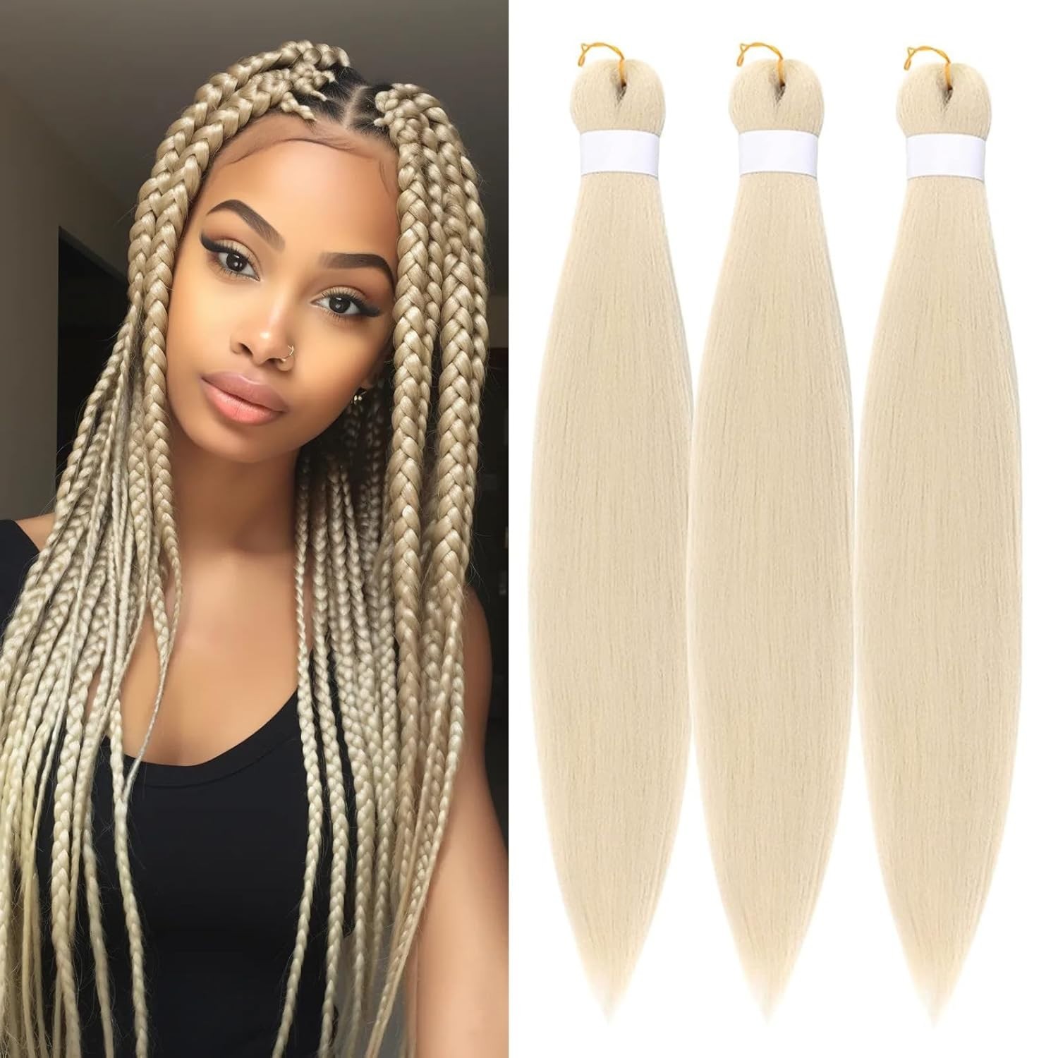 24 inch Pre-Stretched Knotless Braids in Blonde, 3 Pack – Effortless Elegance