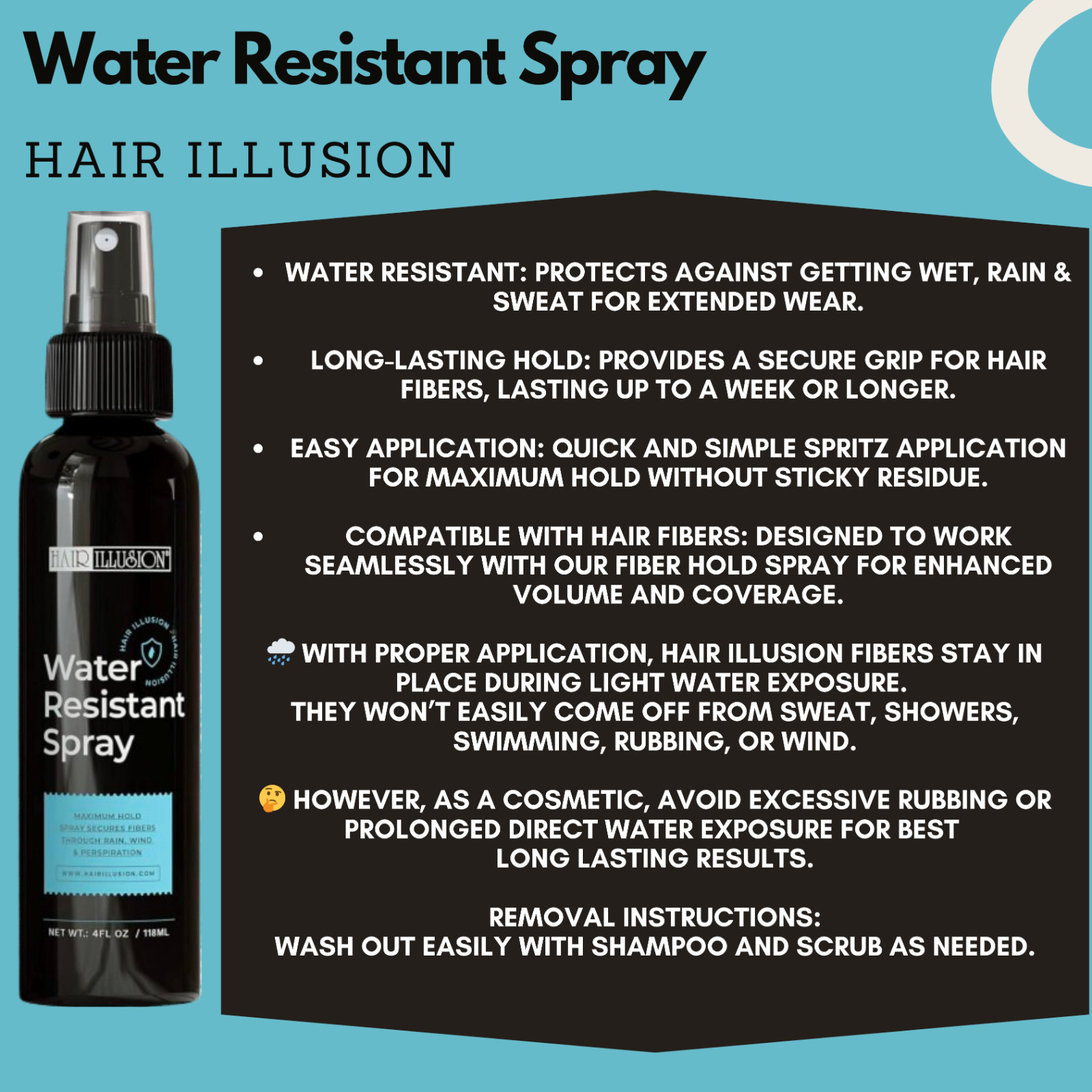 Hair Illusion 18g Dark Brown Hair Fibers + Water Resistant Spray + Applicator