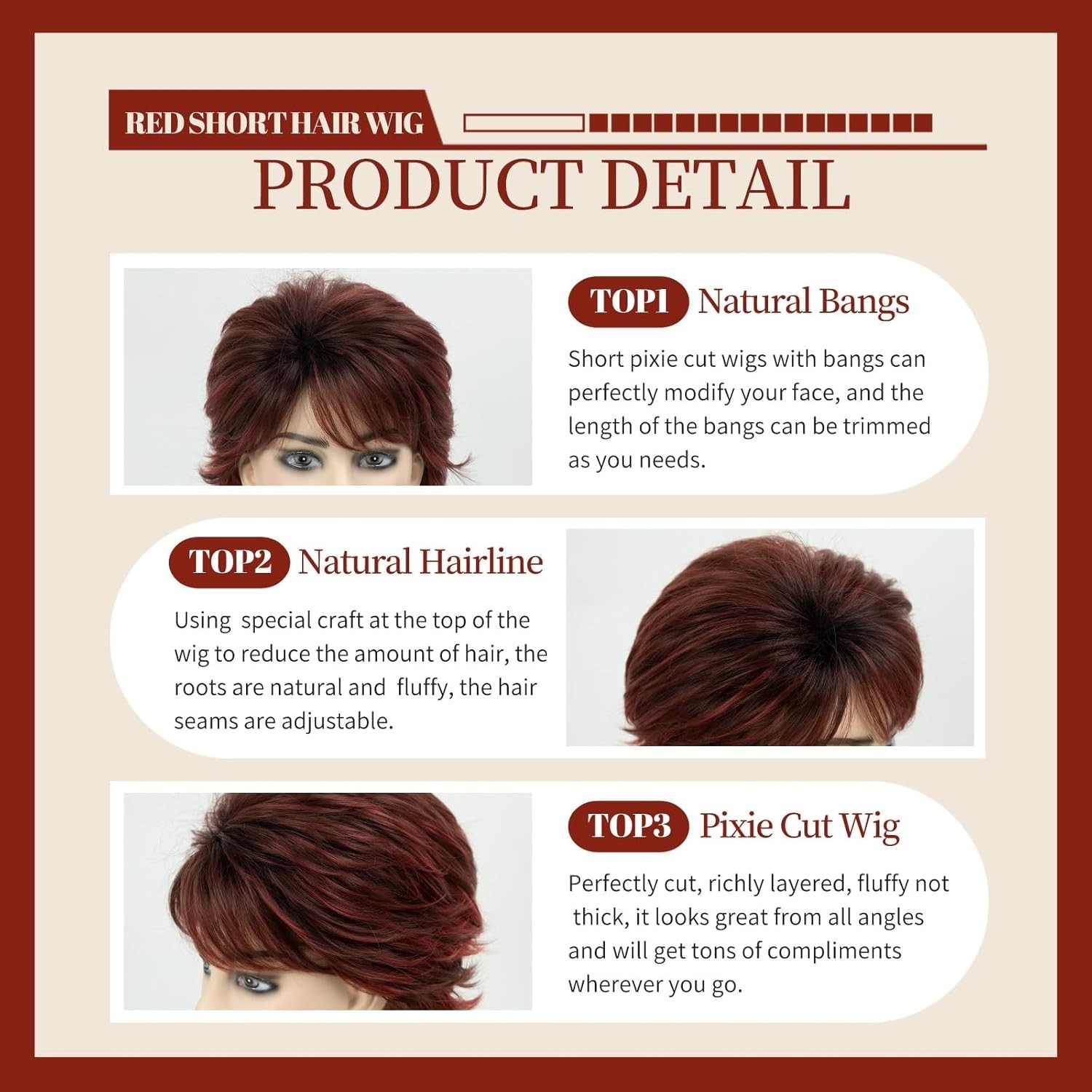 6-Inch Ombre Red Curly Wig with Bangs – Comfortable, Stylish, and Tangle-Free
