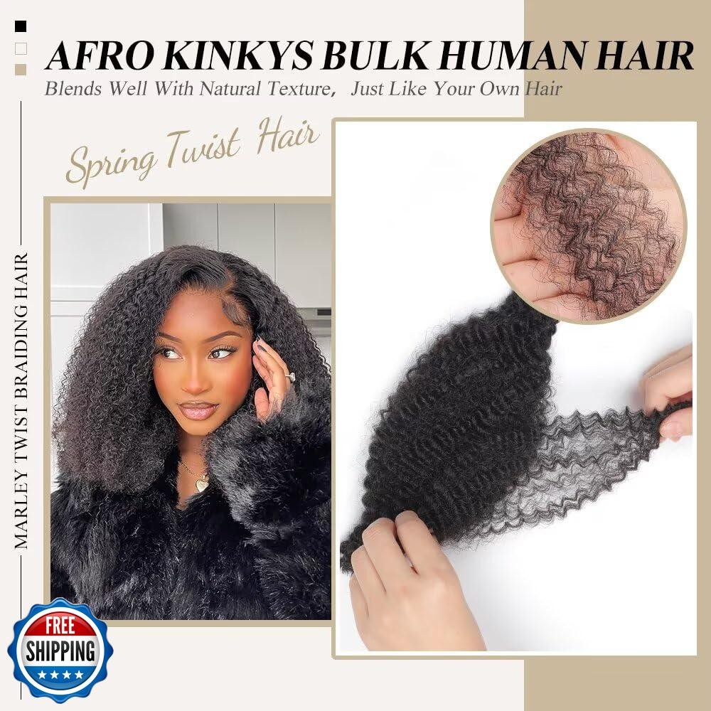 Spring Twist Hair Afro Kinkys Bulk Human Hair Bundles 18 Inch Pre