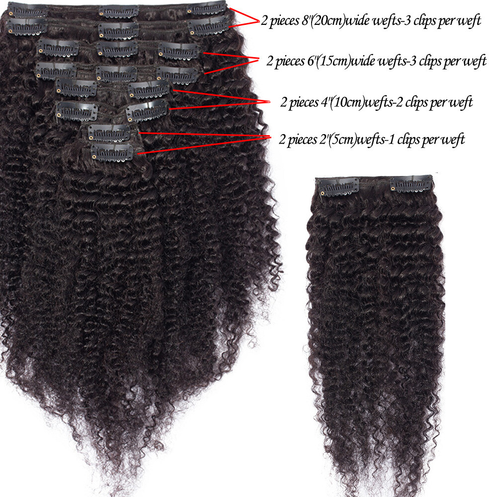 Big Thick Afro Kinky Curly Hair Clip In Human Hair Extensions Black Brown Blonde