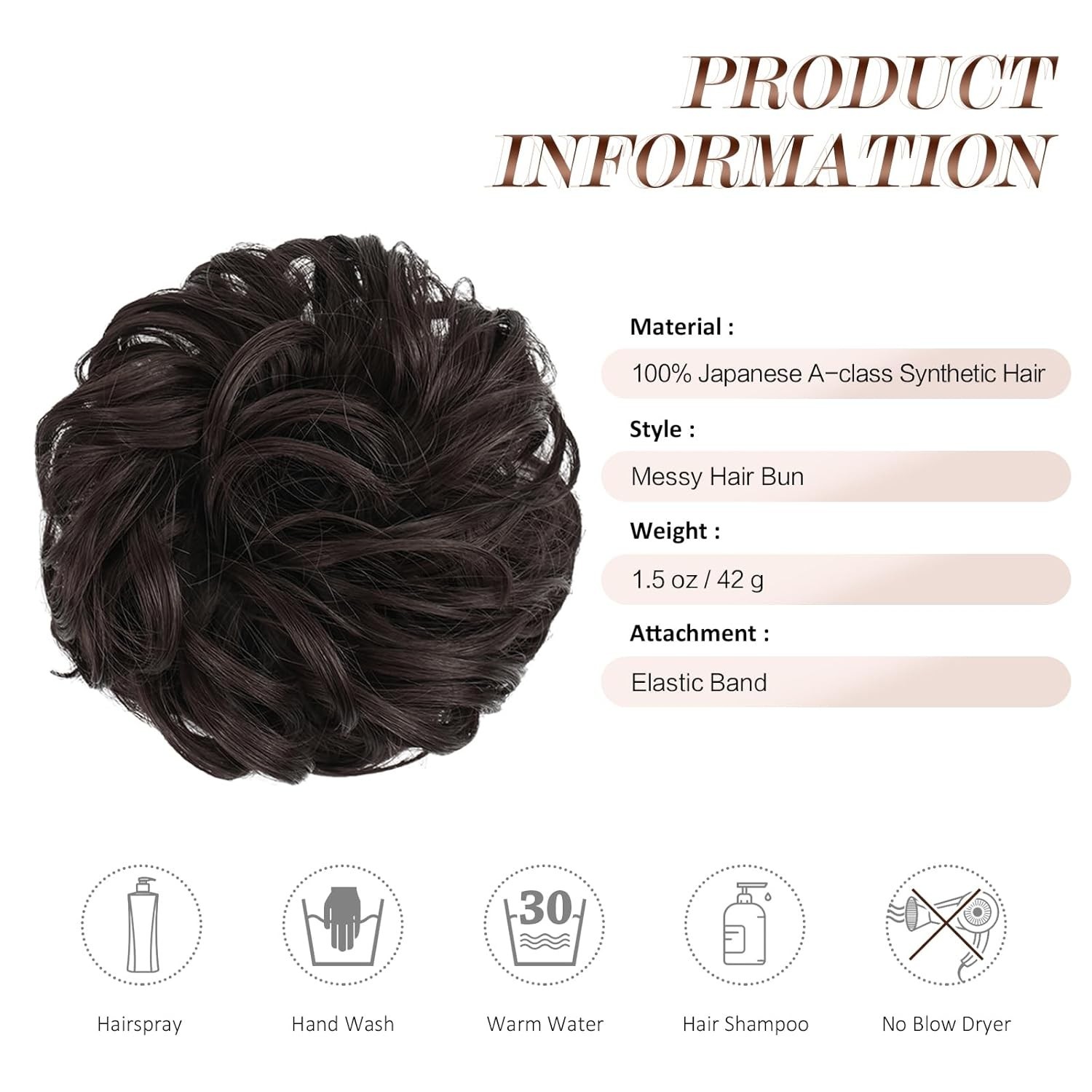 Dark Brown Messy Bun Hair Piece Wavy Elastic Hair Scrunchie Bun