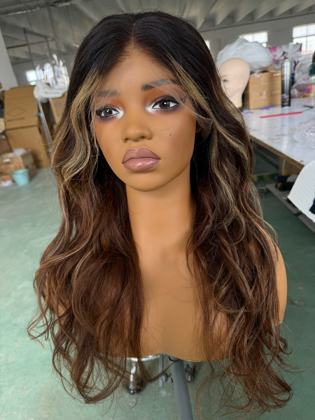 13×6 24inch HD Frontal highlights color wave Wig 150% density 100% Human Hair