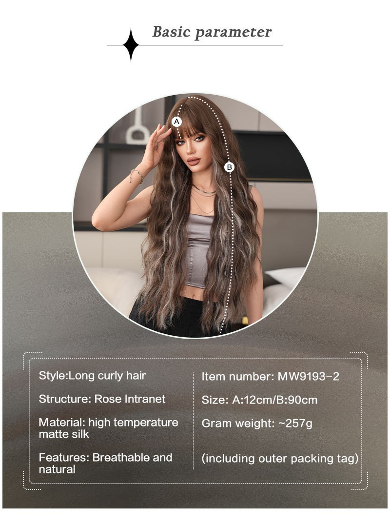 36in Extra Long Highlighted Wavy Wig with Bangs Heat Resistant Synthetic Cosplay
