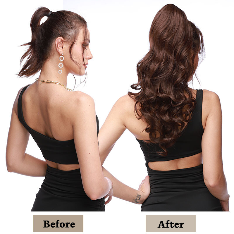 Synthetic Long Drawstring Clip in Ponytail Hair Extensions Natural Curly Wavy US