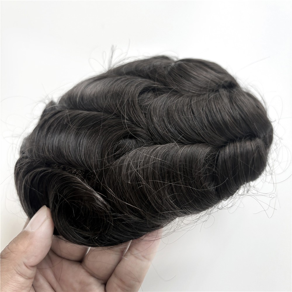 Durable Mens Human Hair Replacement System Hairpiece Fine Mono Poly Skin Toupee