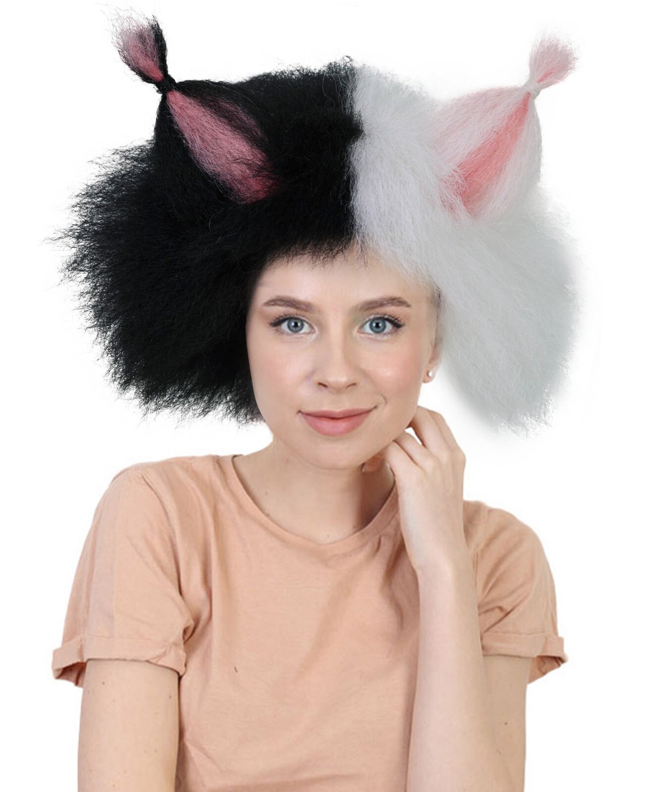 Victoria, Multiple Fluffy Cat Women Wig with Pink Ears, Breathable Capless Cap