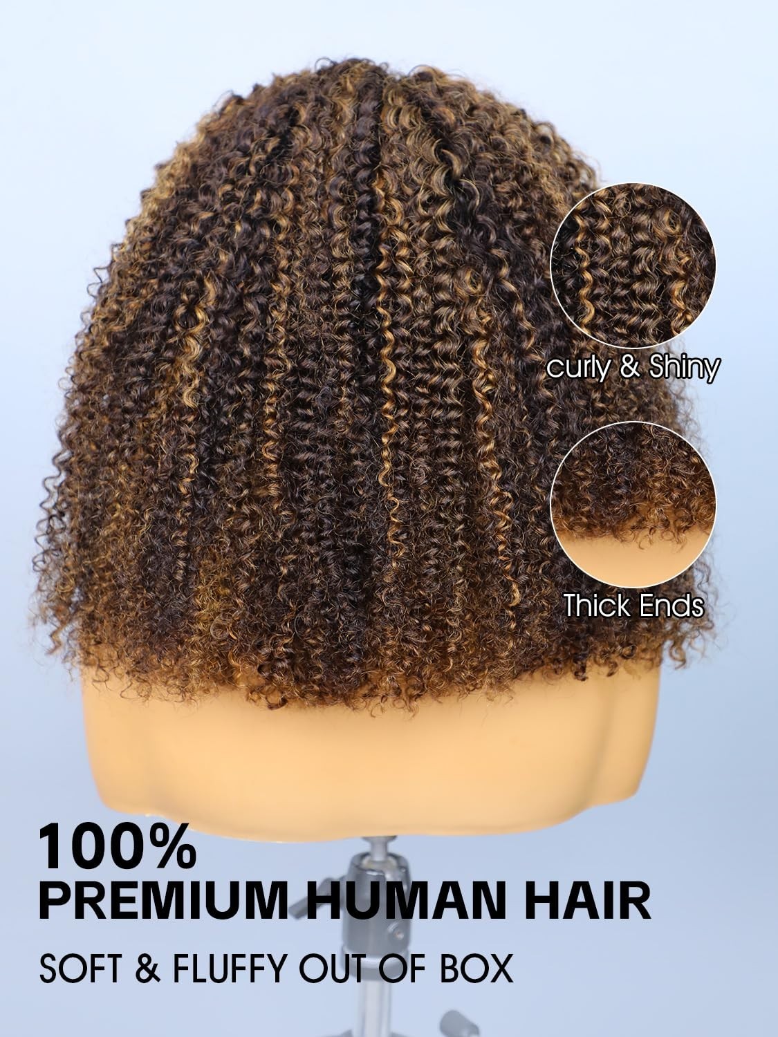 18″ Brown Ombre Kinky Curly Half Wig – 3-in-1 Flip Over, Glueless, 180% Density