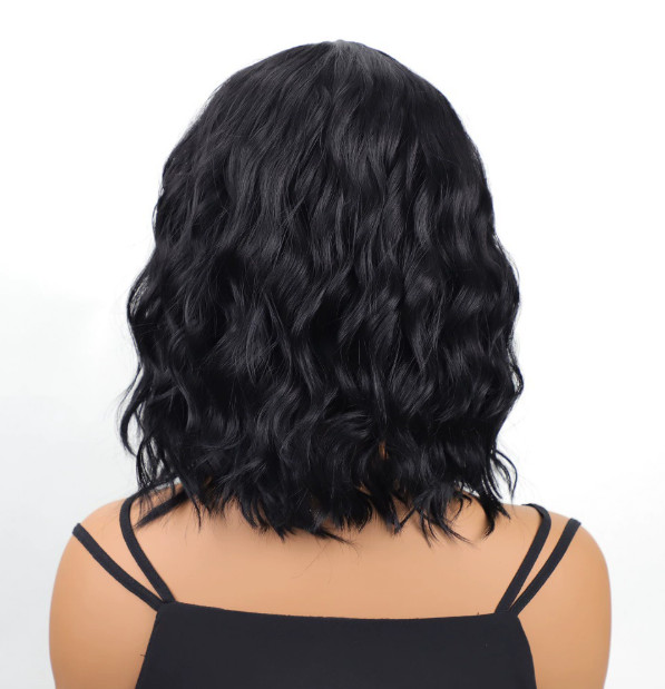 Medium Wavy Middle Part Black Synthetic Hair Capless Wigs Women Natural Daily