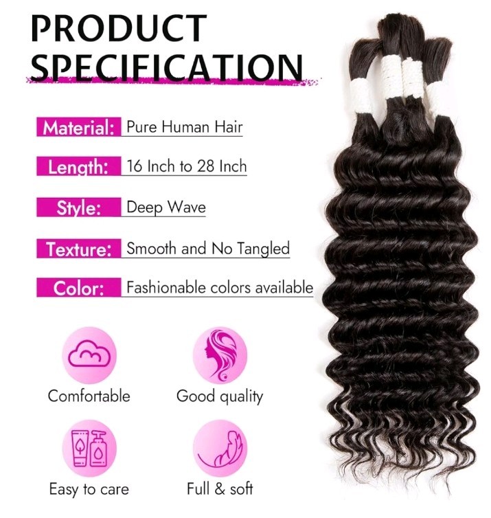 Deep Wave Human Hair Extensions Bohemian 16-28in No Tangle Smooth 25g Bundles