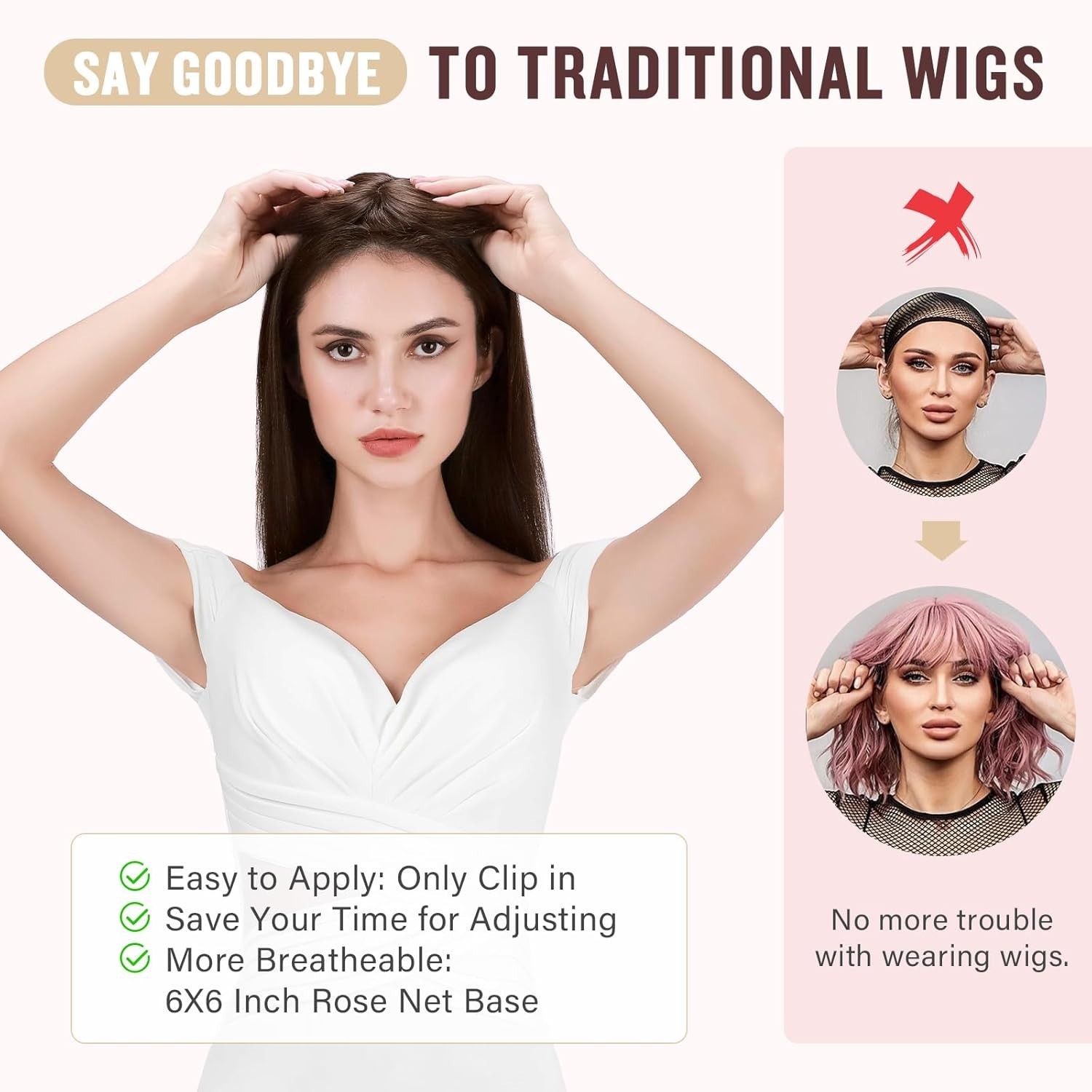 Chocolate Brown Straight Side Bangs 18in Premium Hair Topper