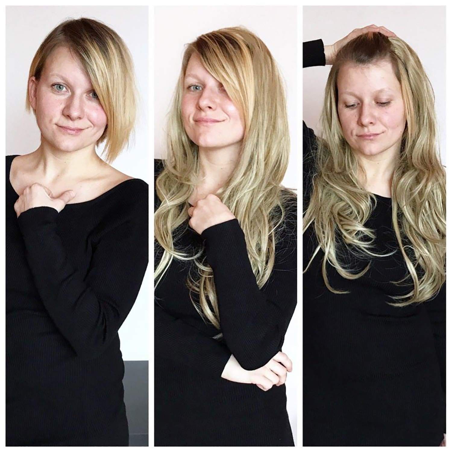 24″ Long Straight Wavy Clip in Half Head Tied Wig Blonde Synthetic Hair Exten…