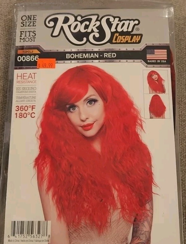 Rockstar Wigs Cosplay Bohemian-Red 00866 One Size Fits Most Heat Resistant