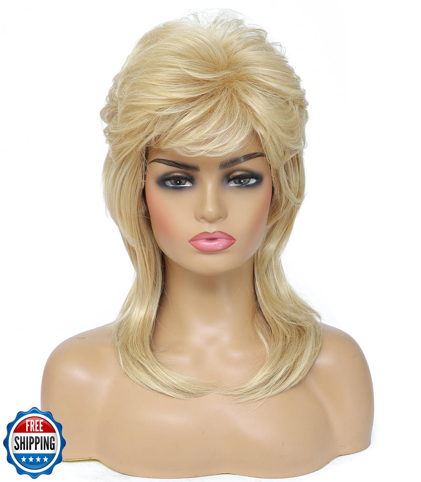 Cariniss Mullet Wig for Women Shoulder Length Synthetic Cosplay Wig 80s Wigs